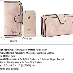 elios Fashion Soft Vegan PU Leather Trifold Ladies Clutch RFID Blocking Phone | Credit Card Holder |Organizer |Purse |Wallet for Women with 14 Card Slots (Pink) image 4