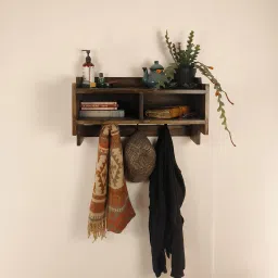 symplify Golden Oak Wooden Wall Shelf With Drawers & Key Holders image 7