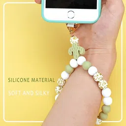 KHOLAD Marble Silicone Beaded Phone Wrist Strap, Cellphone Lanyard with Tether Tab, Elastic Hands-Free Wristlet Bracelet image 2