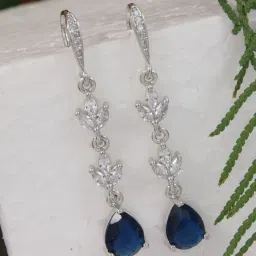 I Jewels Silver Plated Blue Cubic Zirconia American Diamond Drop Earrings-picture-12