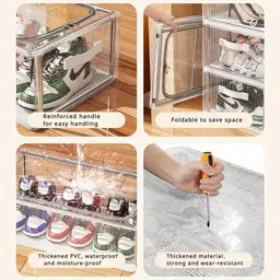 Jukkre Underbed Shoe Storage Box – Large Capacity, Foldable Organizer with Steel Frame Support & Transparent Mesh – Holds 4-5 Pairs | Dustproof | Breathable | Durable Handles image 4