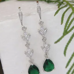 I Jewels Silver Plated Green Cubic Zirconia American Diamond Drop Earrings-picture-14
