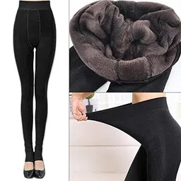 frackson Ankle Length (24 to 36 Waist) Stretchable Women Warm Thick Fur Lined Fleece Winter Thermal Soft Legging Tights Stocking - Slim Fit (Black) image 4