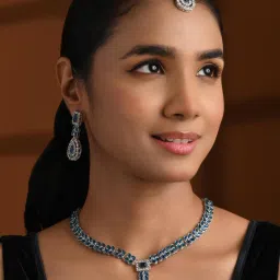 I Jewels Silver Plated Blue Stone Studded Jewellery Set-image-67