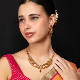 Niscka 24K Gold Plated Antique Peacock Necklace-image-12