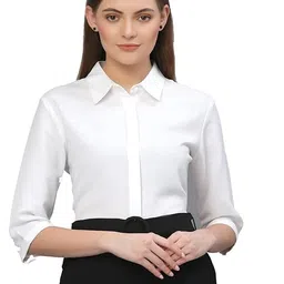 priase b Women’s Regular Fit Spread Collar Solid Polycotton Shirt - Perfect for Formal and Casual Occasions image 1