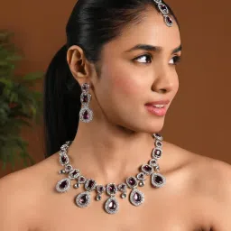 I Jewels Silver-Plated Kundan-Studded Jewellery Set-image-31
