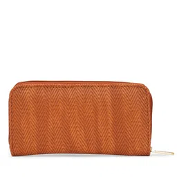 Lavie Herry Pro Women Brown Woven Design Embroidered PU Zip Around Wallet image 5