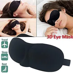 IndMART Polyester Sleep Eye Mask, 3D Contoured 100% Blackout Eye Mask With Adjustable Strap, Soft And Comfortable Night Blindfold For Women Men, Eye Mask For Sleeping, Shift Work, Travel.(Black) image 3