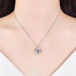 brd jewelry 925 Sterling Silver Blue Diamond Heart Pendant Necklace For Women and Girls I Gifts For Girlfriend Wife I 6 Months Warranty* image 2
