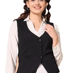 perfect productions WaistCoat,RegularFit WaistCoat,Black WaistCoat,Cotton Blend WaistCoat,Casual WaistCoat,Office Wear WaistCoat,Women WaistCoat,WaistCoat18. image 1
