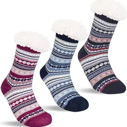 starvis Women Winter Socks Fluffy Snowflake Fleece White Soft Terry Fur Lining Knit Thick Thermal Warm Christmas Calf Length Slipper Socks (Pack Of 1 | Multicolor | Multi Random Design) image 3
