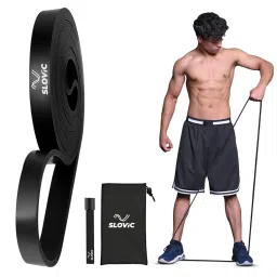 Slovic Black Resistance Bands for Workout for Men and Women (1 YEAR WARRANTY) Resistance Band Set & Exercise Band for Home Gym Fitness Pull Up Band & Toning Band 100% Natural and Unbreakable Rubber-image-5