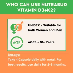 Nutrabud Vitamin D3 K2 Supplement - 120 Veg Tablets - Plant Based Vitamin D3 from Vegetarian Lichen & K2 as MK7 for Men, Women (Tablet, 120 Count (Pack of 1) image 5