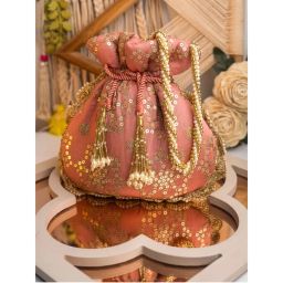 NR BY NIDHI RATHI Women Pink Embroidered Potli Clutch-picture-3
