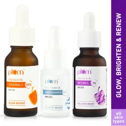 Plum Glow, Bright & Renew Serum Trio - 15% Vitamin C + 10% Niacinamide + 1% Retinol Serum-picture-2