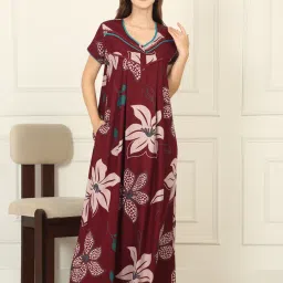 Sweet Dreams Women Maroon Floral Printed Full Length Night Dress-image-46