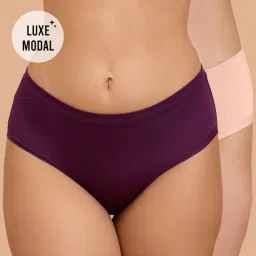 Nykd by Nykaa Super Soft Luxe Modal Hipster Panty NYP383 PO2 Nude & Eggplant image 1