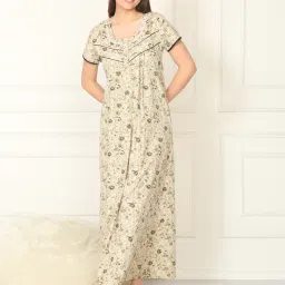 Sweet Dreams Women Beige Floral Printed Full Length Night Dress-image-22