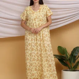 Sweet Dreams Women Printed Night Dress Yellow-image-39