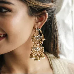 Fida Wedding Ethnic Gold Kundan Drop Earrings For Women(OSXXIPDJE15)(1)-picture-45