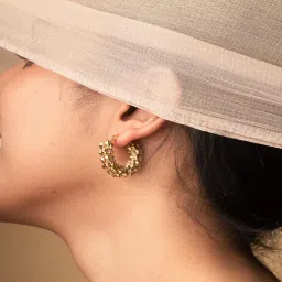 Jewelz Twisted Shine Gold Hoop Earrings-image-27