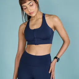 Kica Women Mid Impact Zip Sports Bra With Removable Pads-image-31