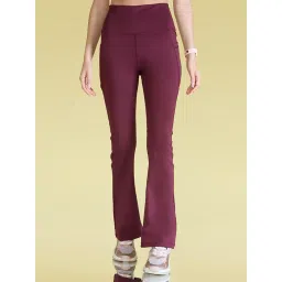 Kica High-Waist Flare Pants in Kica SKN Sculpting Stretch Fabric with Pockets Burgundy image 1