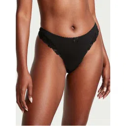 victoria's secret intimates Victoria's Secret Stretch Cotton Lace-Trim High-Leg Scoop Thong Panty - Black-picture-17