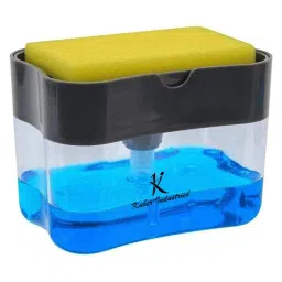 Kuber Industries Rectangle Liquid Soap Dispenser for Kitchen with Pump and Sponge Holder Grey-image-0