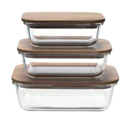 Kuber Industries Kitchen Containers Air Tight Containers With Wooden Lid Set of 3 Transparent-picture-13