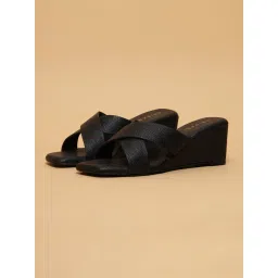 Eridani Joan Criss-Cross Textured Wedges Black image 1