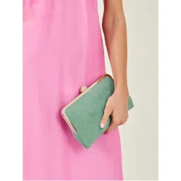 Accessorize London Womens Curved Suedette Clip Frame Clutch Bag -Green-picture-31
