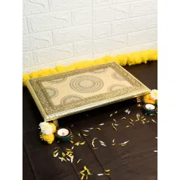 Ekhasa Wooden Chowki for Puja with Brass Sheet image 1