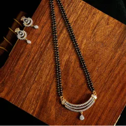 PANASH Gold-Plated & White Cz Stone-Studded Mangalsutra With Earrings-picture-12