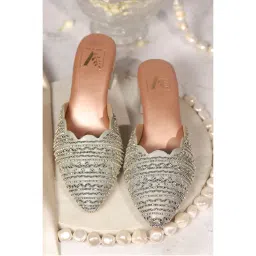 House of Vian Tara Silver Embroidered Mule Heels-image-58