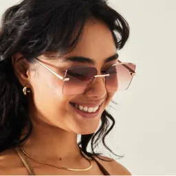 Accessorize London Womens Gold Oversized Pink Lens Rimless Glasses-picture-14
