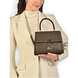 Lavie Womens Brown Monoprint Gypsy Flap Satchel with Detachable Strap (M)-image-96