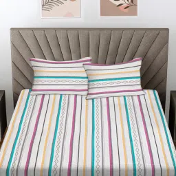 FABINALIV Multicolor Striped 100% Cotton King Size Double Bedsheet With 2 Pillow Covers-picture-26