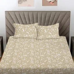 FABINALIV Beige Floral 300 Tc 100% Cotton King Size Double Bedsheet With 2 Pillow Covers-picture-39