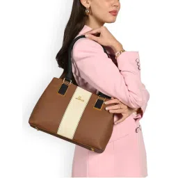 Lavie Women Tan Kassy Colourblock Satchel Bag (M)-picture-36