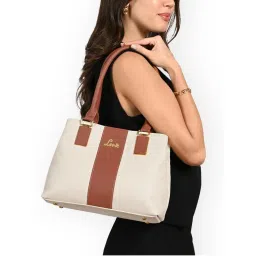 Lavie Women Off White Kassy Colourblock Satchel Bag (M)-image-89