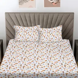 FABINALIV Brown Floral 300 Tc 100% Cotton King Size Double Bedsheet With 2 Pillow Covers-picture-21