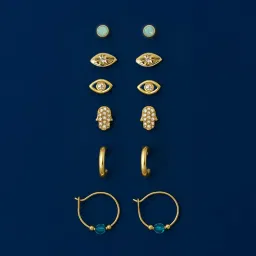Accessorize London Women 14k Gold-Plated Stud and Hoop Earrings Pack of 6 (Pack of 6)-image-14