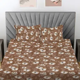 FABINALIV Brown Floral 300 Tc 100% Cotton King Size Double Bedsheet With 2 Pillow Covers-picture-21