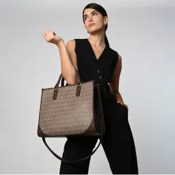 Accessorize London Women Brown Bette Monogram Tote Bag with Detachable Strap-picture-10