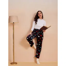 Secrets By ZeroKaata Printed Assorted Fleece Fur Lounge Pants For Women Black image 2