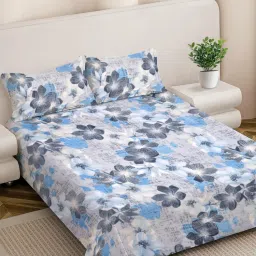 FABINALIV Grey Floral Woollen King Size Double Bedsheet With 2 Pillow Covers-picture-13