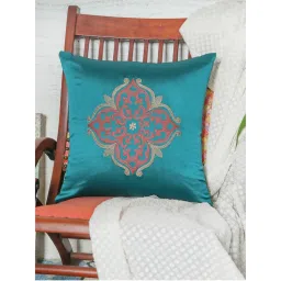 Zeba World Cushion Cover for Sofa Bed - Polyester - Motif Embroidery - Teal (16x16 inches)-image-7