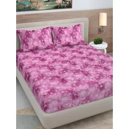 FABINALIV Pink Abstract Woollen King Size Fitted Double Bedsheet With 2 Pillow Covers image 1
